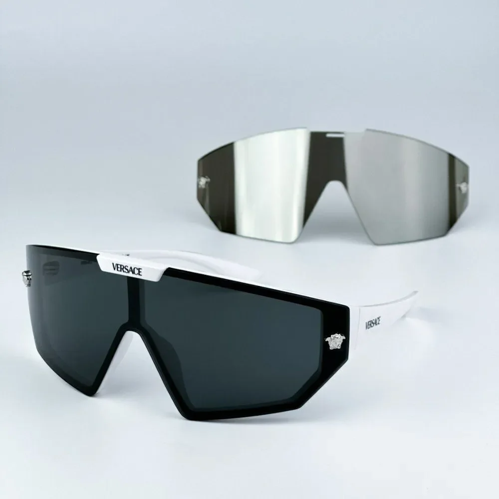 NEW Versace VE4461 314/87 White Grey Mirror Silver Detachable Lens Sunglasses